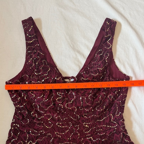 City Triangles Burgundy Sequin Fit-and-Flare prom Midi Dress - Picture 5 of 9